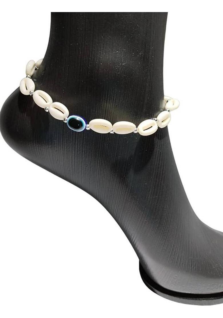Sea Shell Evil Eye Adjustable Anklets for Girls and Women Bone Anklet&nbsp;&nbsp;(Pack of 2) - Indya