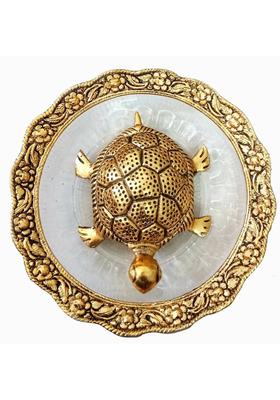 Neo Classic Tortoise with Glass Plate Wish Fulfilling Feng Shui Golden Turtle Vastu Item Decorative Showpiece - 3.5 cm&nbsp;&nbsp;(Aluminium, Glass, Gold)