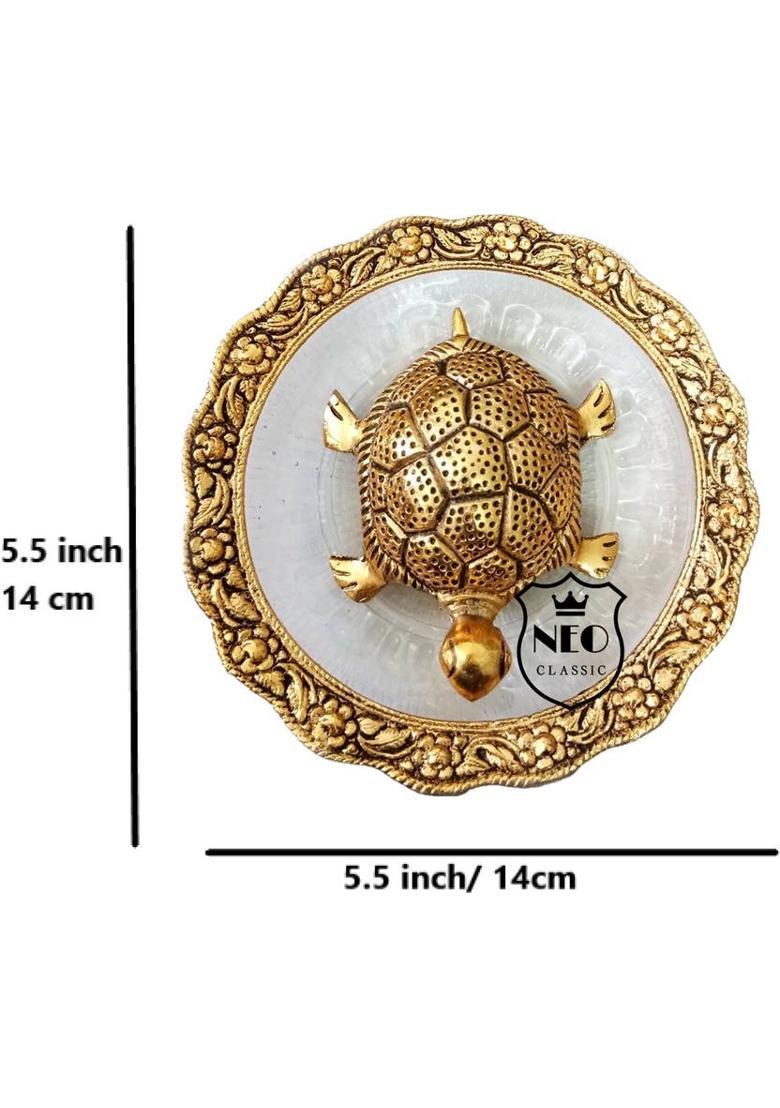 Neo Classic Tortoise with Glass Plate Wish Fulfilling Feng Shui Golden Turtle Vastu Item Decorative Showpiece - 3.5 cm&nbsp;&nbsp;(Aluminium, Glass, Gold) - Indya