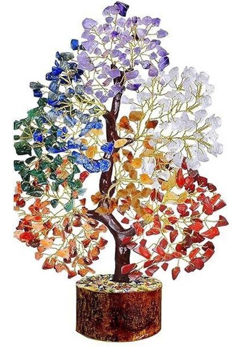 BHAGYA G 7 Chakra Crystal Tree for Energy Healing Meditation Home Decor 500 beads Decorative Showpiece - 26 cm&nbsp;&nbsp;(Crystal, Multicolor) - Indya