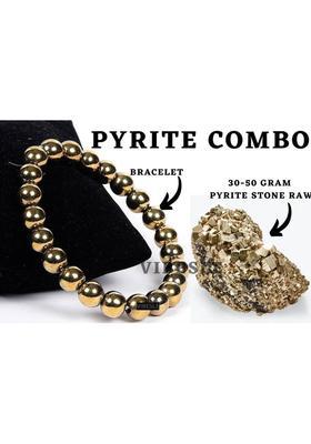 VIBESLE Combo of Pyrite Rough 40-50 Gram and Pyrite Bracelet Healing/Vastu/Gifts, Decorative Showpiece - 10 cm&nbsp;&nbsp;(Stone, Gold)