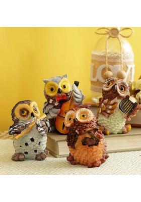 Xeekart Set of 4 Owls Playing Musical Instruments Showpiece Figurines Garden Statues Decoration Decorative Showpiece - 9 cm&nbsp;&nbsp;(Polyresin, Multicolor)