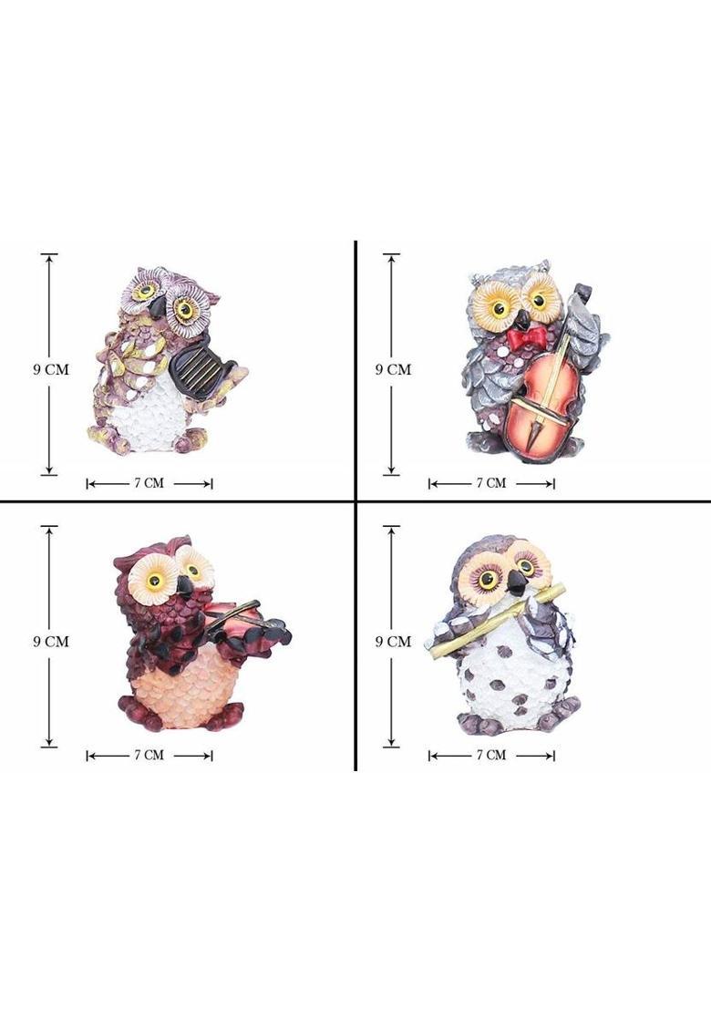 Xeekart Set of 4 Owls Playing Musical Instruments Showpiece Figurines Garden Statues Decoration Decorative Showpiece - 9 cm&nbsp;&nbsp;(Polyresin, Multicolor) - Indya