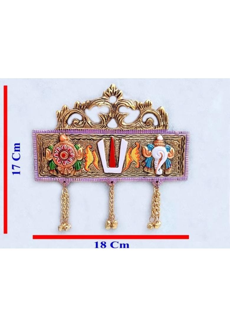 SP Handicrafts Tirupati Door Hanging Shankh Chakra Namah Latkan colour Decorative Showpiece - 16 cm&nbsp;&nbsp;(Aluminium, Gold, Multicolor) - Indya