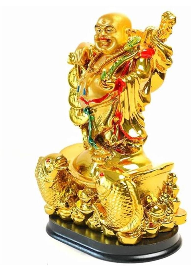 The Spiritual Living Laughing Buddha | 7 Inch Laughing Buddha Statue for Money | Vastu Feng Shui Item Decorative Showpiece - 17.8 cm&nbsp;&nbsp;(Resin, Gold, Red) - Indya
