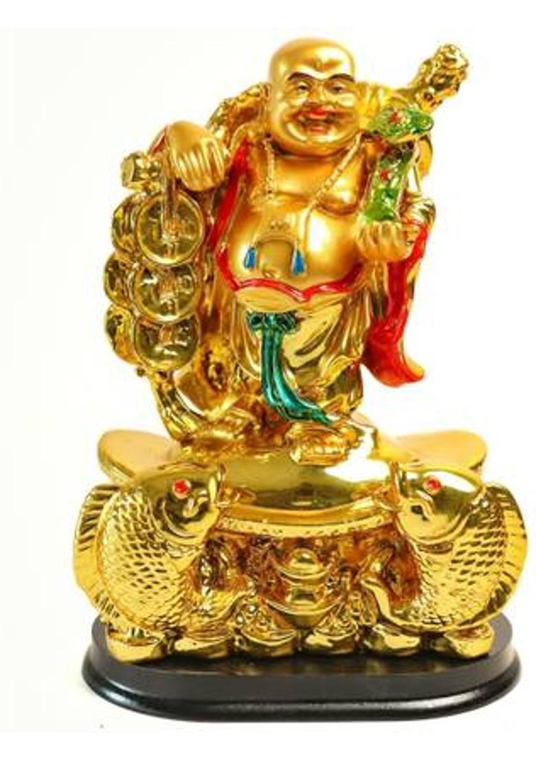 The Spiritual Living Laughing Buddha | 7 Inch Laughing Buddha Statue for Money | Vastu Feng Shui Item Decorative Showpiece - 17.8 cm&nbsp;&nbsp;(Resin, Gold, Red) - Indya