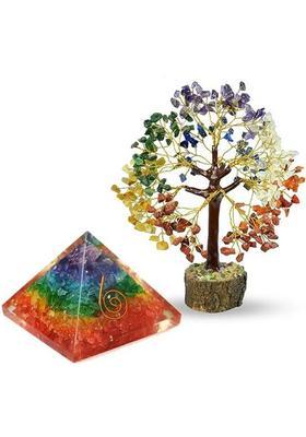 VIBESLE 7 Chakra Tree 300 Beads with 7 Chakra Orgone Pyramid Decorative Showpiece - 25 cm&nbsp;&nbsp;(Stone, Multicolor)