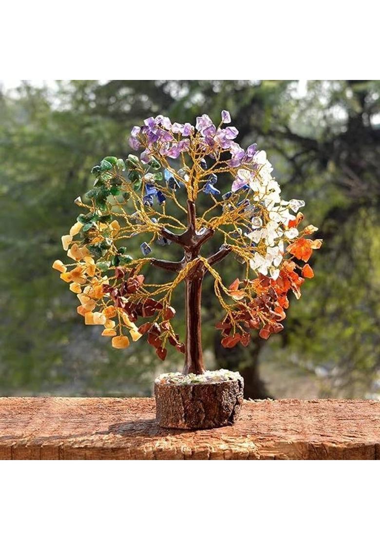VIBESLE 7 Chakra Tree 300 Beads with 7 Chakra Orgone Pyramid Decorative Showpiece - 25 cm&nbsp;&nbsp;(Stone, Multicolor) - Indya
