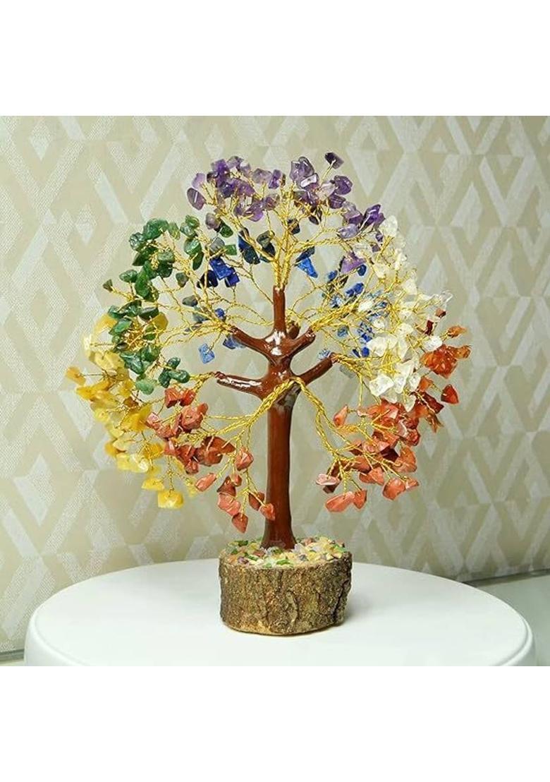 VIBESLE 7 Chakra Tree 300 Beads with 7 Chakra Orgone Pyramid Decorative Showpiece - 25 cm&nbsp;&nbsp;(Stone, Multicolor) - Indya
