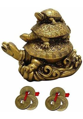 GJ Vastu Feng Shui Tortoises for Good Luck Decorative Showpiece - 7 cm&nbsp;&nbsp;(Polyresin, Gold)