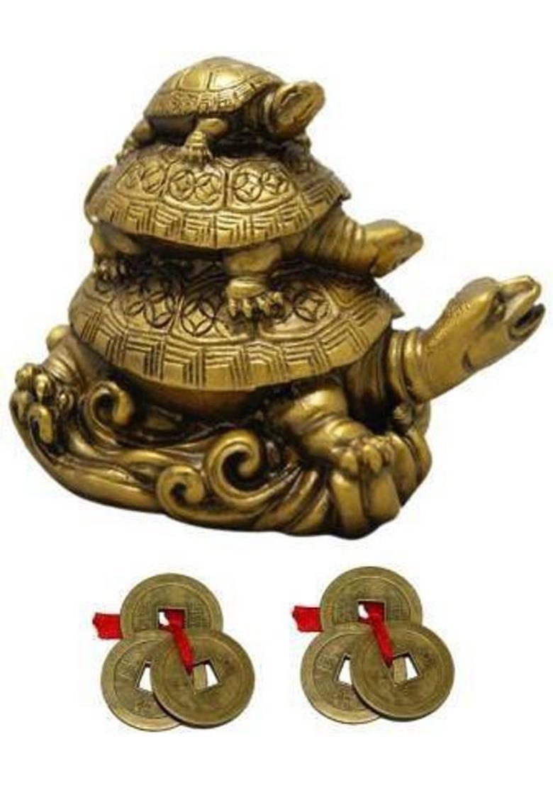 GJ Vastu Feng Shui Tortoises for Good Luck Decorative Showpiece - 7 cm&nbsp;&nbsp;(Polyresin, Gold) - Indya