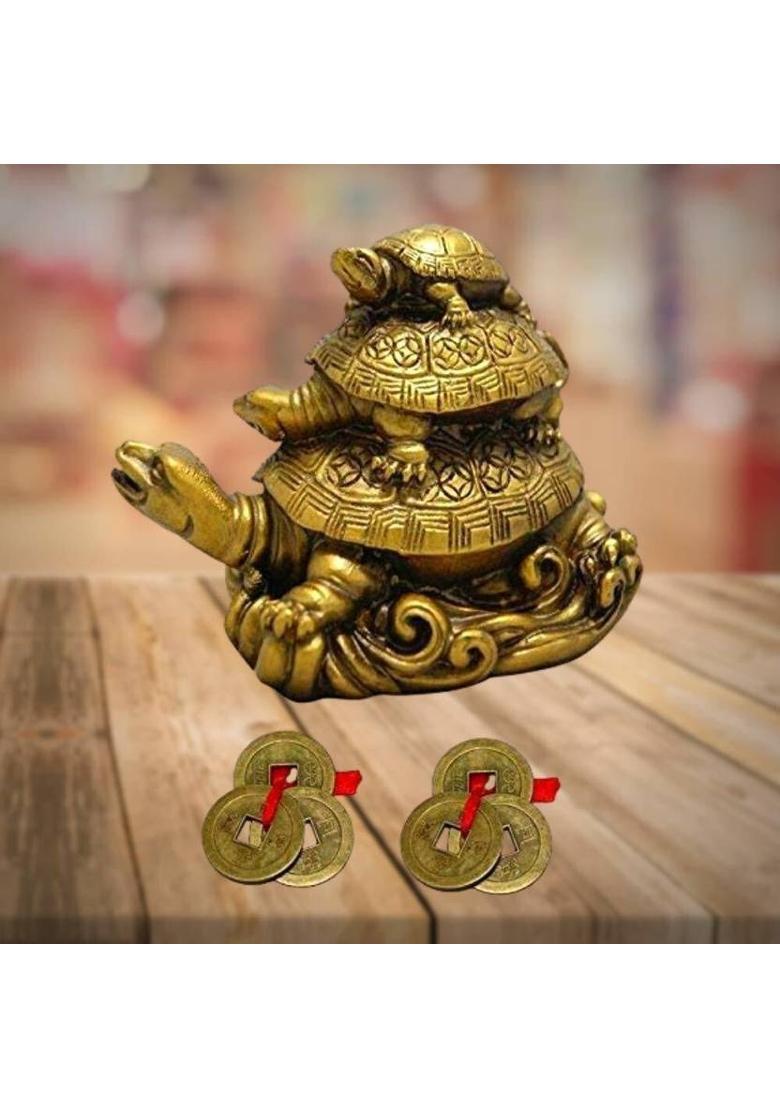 GJ Vastu Feng Shui Tortoises for Good Luck Decorative Showpiece - 7 cm&nbsp;&nbsp;(Polyresin, Gold) - Indya