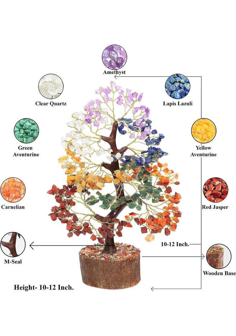 VIBESLE 7 Chakra Crystal Tree of Life, Feng Shui Tree, Attract Good Luck - Gemstone Tree Decorative Showpiece - 28 cm&nbsp;&nbsp;(Stone, Multicolor) - Indya