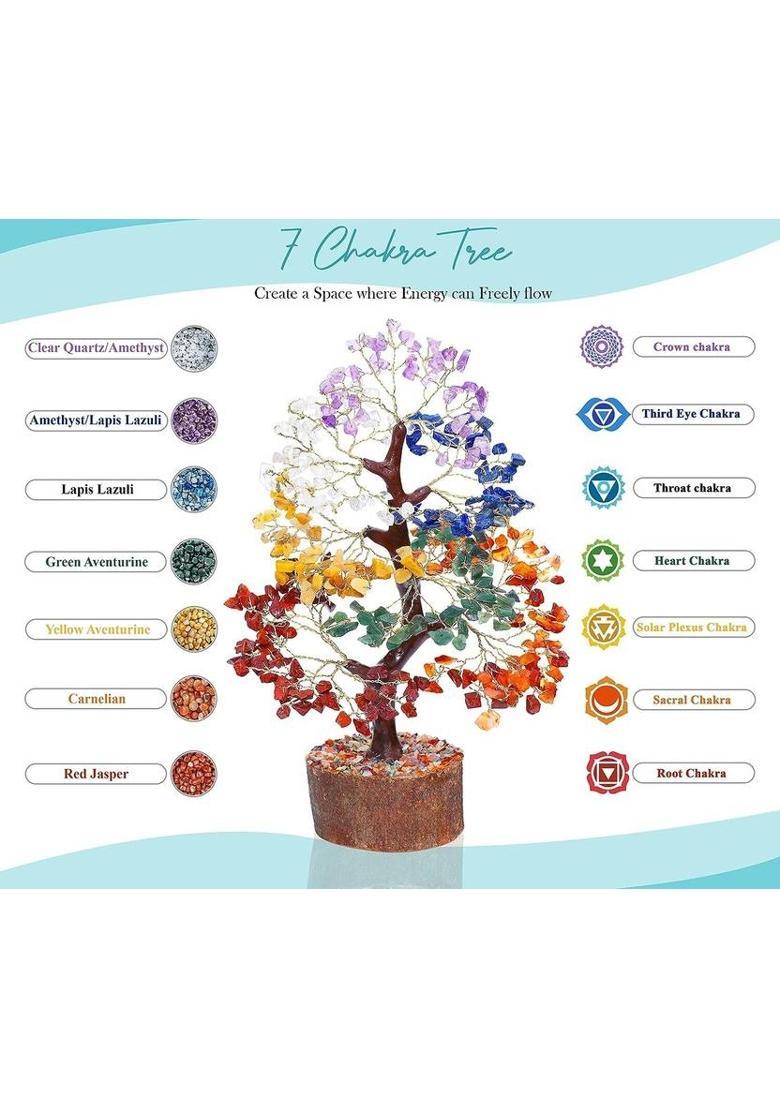 VIBESLE 7 Chakra Crystal Tree of Life, Feng Shui Tree, Attract Good Luck - Gemstone Tree Decorative Showpiece - 28 cm&nbsp;&nbsp;(Stone, Multicolor) - Indya