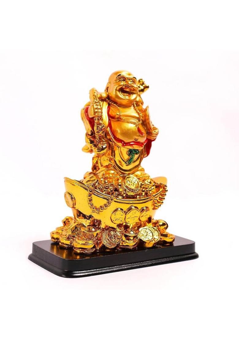 The Spiritual Living Laughing Buddha | 6.5 Inch Laughing Buddha Statue for Money | Feng Shui Items Decorative Showpiece - 16.5 cm&nbsp;&nbsp;(Resin, Gold, Red) - Indya