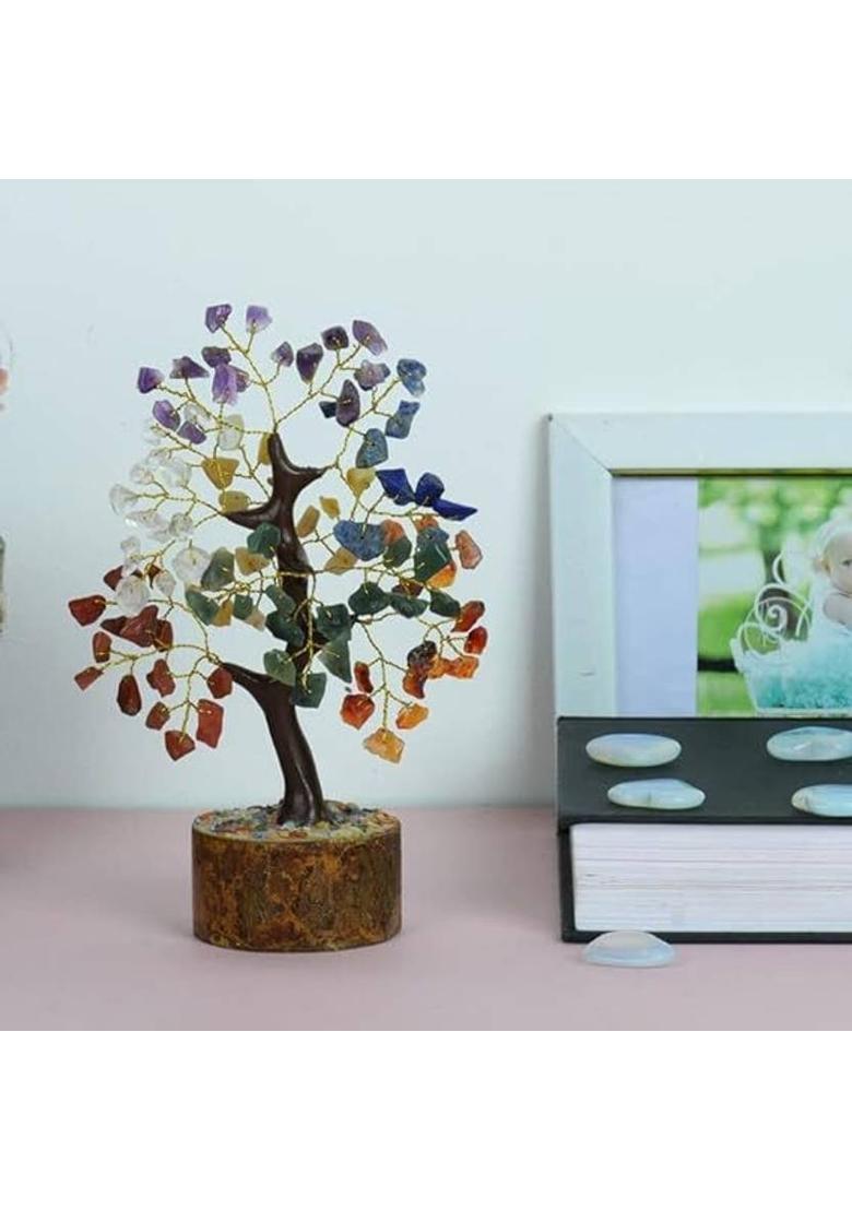 VIBESLE 7 Chakra Tree, Crystal Tree for Positive Energy, Crystals and Healing Stones Decorative Showpiece - 22 cm&nbsp;&nbsp;(Stone, Multicolor) - Indya