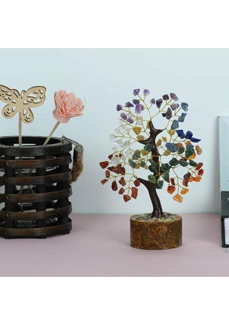 VIBESLE 7 Chakra Tree, Crystal Tree for Positive Energy, Crystals and Healing Stones Decorative Showpiece - 22 cm&nbsp;&nbsp;(Stone, Multicolor) - Indya