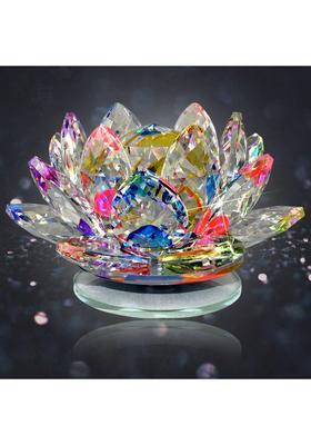 CRYSTU Vastu Lotus Feng Shui Lotus Transparent Crystal Lotus For Positive Energy 40 mm Decorative Showpiece - 6.5 cm&nbsp;&nbsp;(Glass, Multicolor)