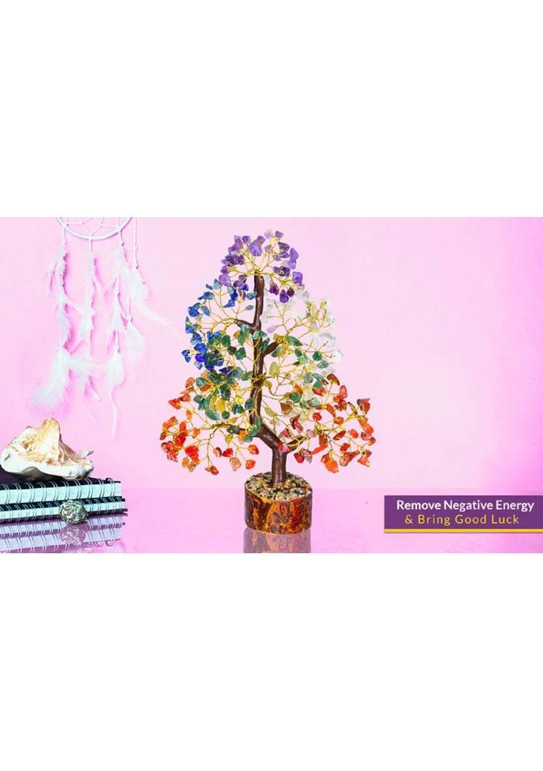 Namah Feng Shui Seven Chakra Tree Decorative Showpiece - 22 cm&nbsp;&nbsp;(Stone, Wood, Multicolor) - Indya