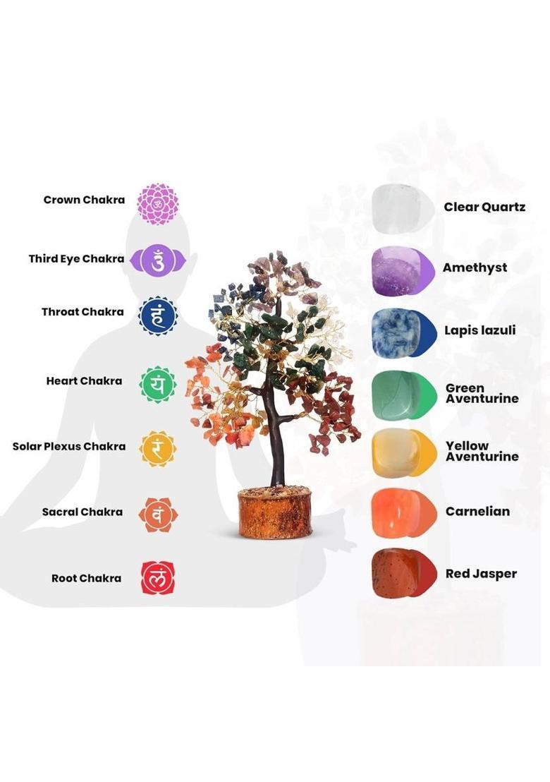 Namah Feng Shui Seven Chakra Tree Decorative Showpiece - 22 cm&nbsp;&nbsp;(Stone, Wood, Multicolor) - Indya