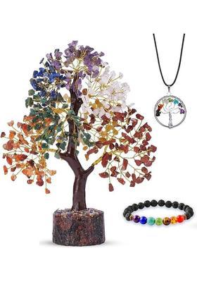VIBESLE Seven Chakra Tree of Life for Positive Energy - Feng Shui Tree Decorative Showpiece - 25 cm&nbsp;&nbsp;(Stone, Multicolor)