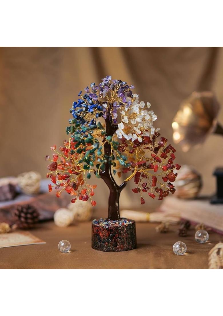 VIBESLE Seven Chakra Tree of Life for Positive Energy - Feng Shui Tree Decorative Showpiece - 25 cm&nbsp;&nbsp;(Stone, Multicolor) - Indya
