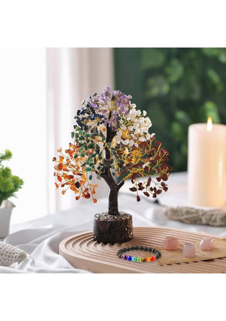 VIBESLE Seven Chakra Tree of Life for Positive Energy - Feng Shui Tree Decorative Showpiece - 25 cm&nbsp;&nbsp;(Stone, Multicolor) - Indya