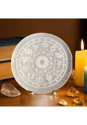 Spyronix real treasure Selenite Zodiac Charging Plate – Crystal Energy Cleanser & Zodiac Healing Disc Decorative Showpiece - 8 cm&nbsp;&nbsp;(Stone, White)