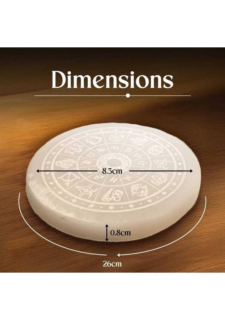 Spyronix real treasure Selenite Zodiac Charging Plate – Crystal Energy Cleanser & Zodiac Healing Disc Decorative Showpiece - 8 cm&nbsp;&nbsp;(Stone, White) - Indya