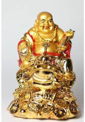 Ripe India Exclusive Feng Shui Lucky Laughing Buddha Decorative Showpiece - 13 cm&nbsp;&nbsp;(Polyresin, Gold)