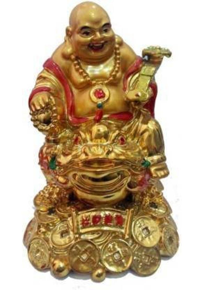 Ripe India Exclusive Feng Shui Lucky Laughing Buddha Decorative Showpiece - 13 cm&nbsp;&nbsp;(Polyresin, Gold) - Indya