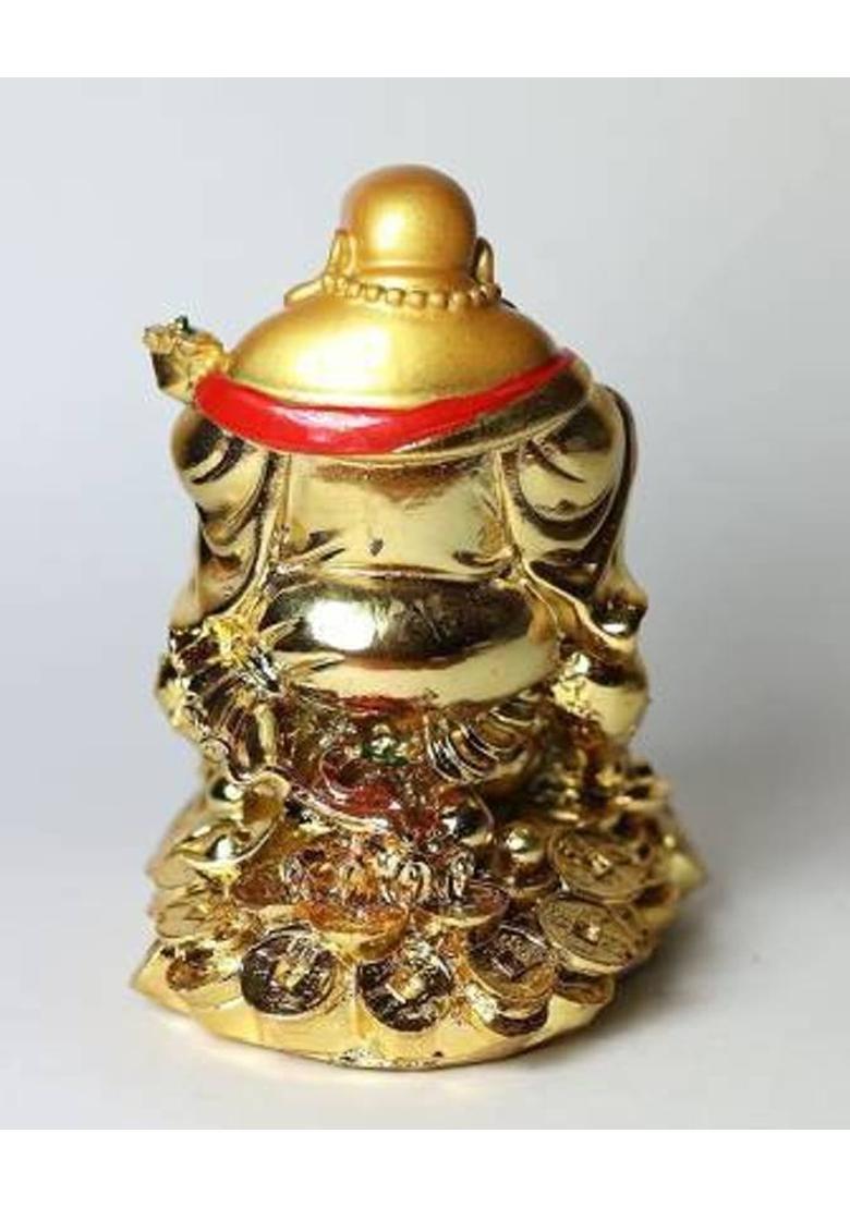 Ripe India Exclusive Feng Shui Lucky Laughing Buddha Decorative Showpiece - 13 cm&nbsp;&nbsp;(Polyresin, Gold) - Indya