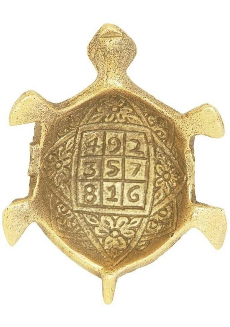 anil job works Golden Kachua Plated Feng Shui Tortoise Turtle Plate Yantra Vastu Feng Sui Puja Articles Feng Shui Turtle with Golden Color Plate Decorative Showpiece - 14 cm&nbsp;&nbsp;(Aluminium, Gold) - Indya