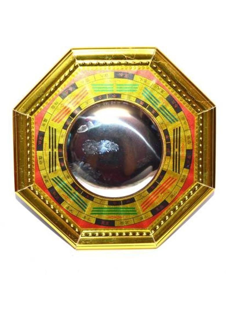 NISHKAM Feng Shui Metal Pakua Bagua Mirror For Positive Energy & Reduce Negativity acts as a nazar battu Decorative Showpiece - 4 cm&nbsp;&nbsp;(Metal, Gold) - Indya