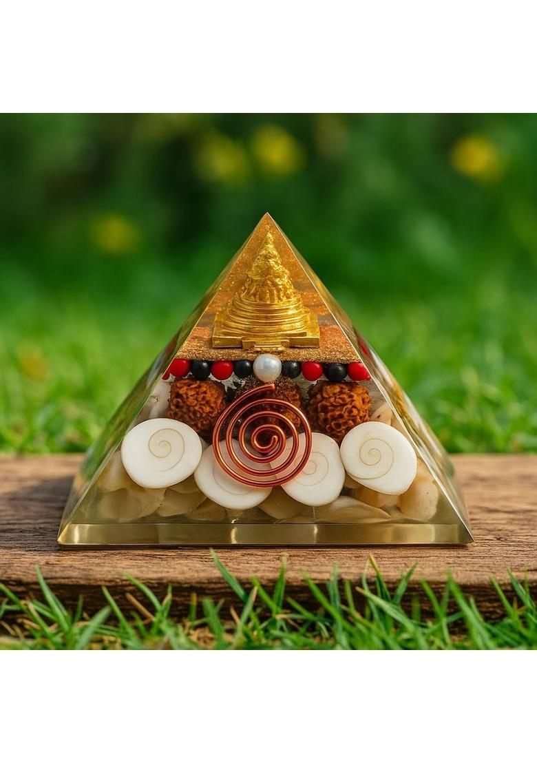 MIRAN AGATE Laxmi Money Magnet Pyramid with Shree Yantra & Gomti Chakra for Wealth & Vastu Decorative Showpiece - 7 cm&nbsp;&nbsp;(Crystal, Multicolor) - Indya