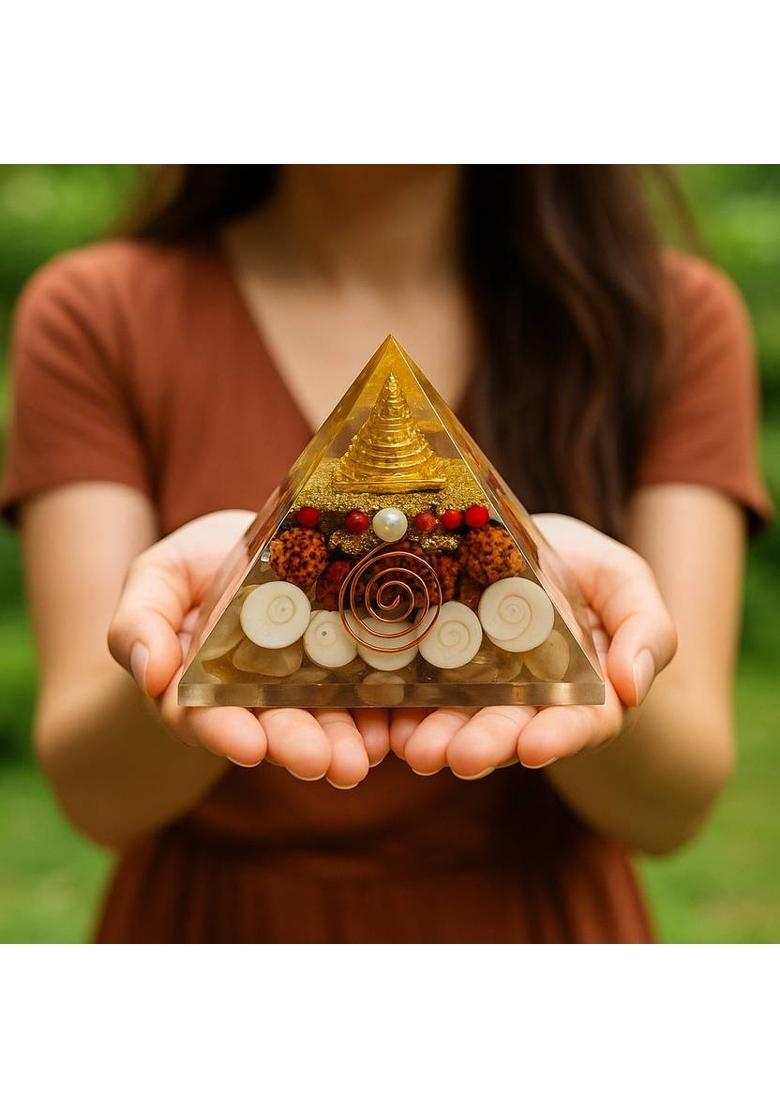 MIRAN AGATE Laxmi Money Magnet Pyramid with Shree Yantra & Gomti Chakra for Wealth & Vastu Decorative Showpiece - 7 cm&nbsp;&nbsp;(Crystal, Multicolor) - Indya