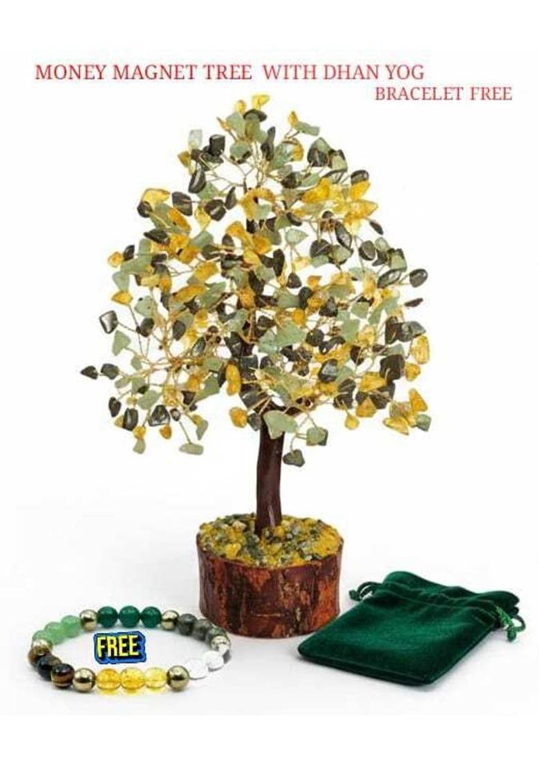 MIRAN AGATE TREE MONEY MAGNET WITH DHAN YOG BRACELET Decorative Showpiece - 25 cm&nbsp;&nbsp;(Crystal, Multicolor) - Indya