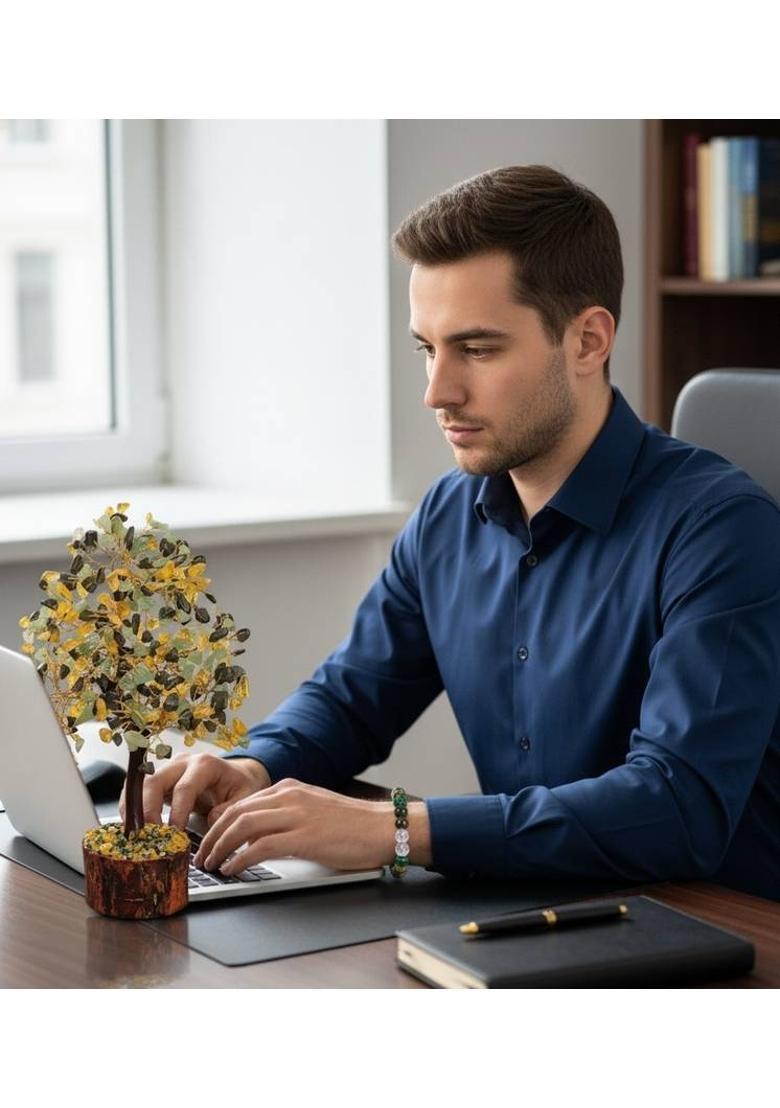 MIRAN AGATE TREE MONEY MAGNET WITH DHAN YOG BRACELET Decorative Showpiece - 25 cm&nbsp;&nbsp;(Crystal, Multicolor) - Indya