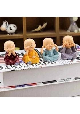 TIED RIBBONS Cute Baby Buddha Monk Statue Small Car Dashboard Accessories Decorative Showpiece - 5 cm&nbsp;&nbsp;(Polyresin, Multicolor)
