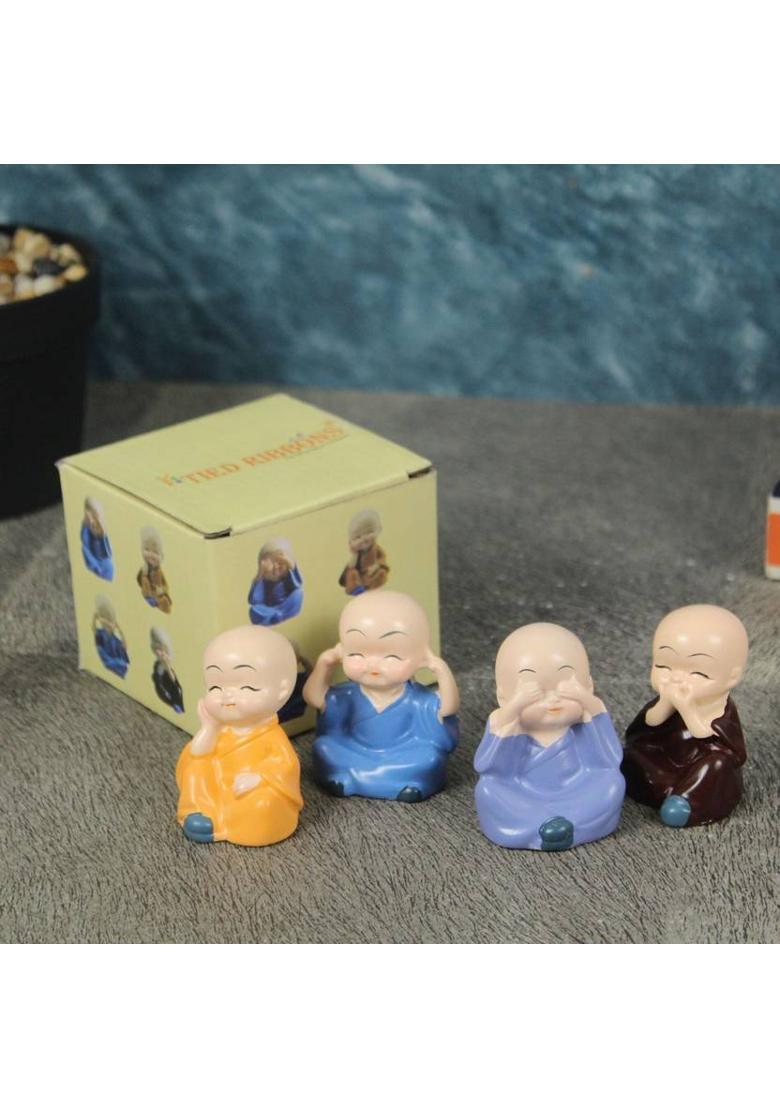 TIED RIBBONS Cute Baby Buddha Monk Statue Small Car Dashboard Accessories Decorative Showpiece - 5 cm&nbsp;&nbsp;(Polyresin, Multicolor) - Indya