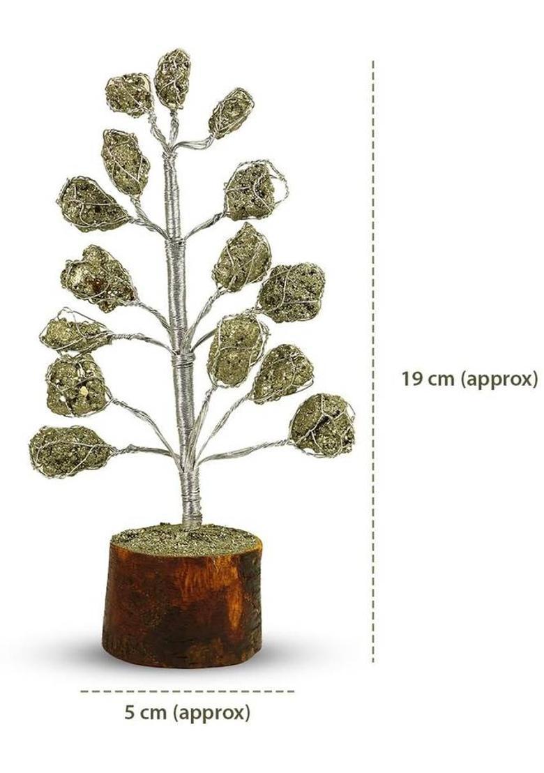 MIRAN AGATE Pyrite Raw Crystal Tree for Wealth,Prosperity&Protection|Feng Shui Gemstone Tree Decorative Showpiece - 20 cm&nbsp;&nbsp;(Crystal, Silver) - Indya