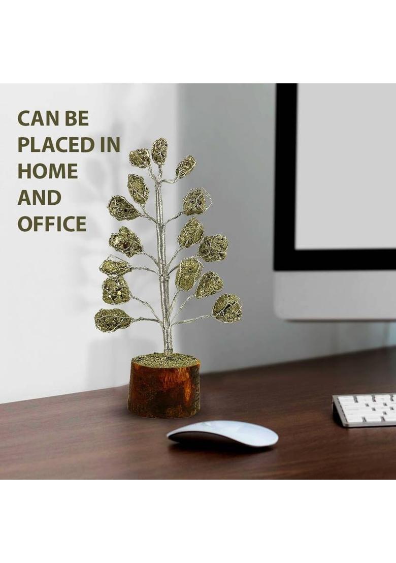 MIRAN AGATE Pyrite Raw Crystal Tree for Wealth,Prosperity&Protection|Feng Shui Gemstone Tree Decorative Showpiece - 20 cm&nbsp;&nbsp;(Crystal, Silver) - Indya