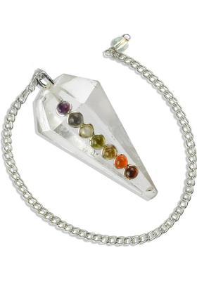 REIKI CRYSTAL PRODUCTS Clear Quartz Dowser 7 Chakra Pendulum 6 / Six Faceted Crystal Stone Dowser Pendulum Dowsing for Healing Gemstones Decorative Showpiece - 4 cm&nbsp;&nbsp;(Crystal, Multicolor)