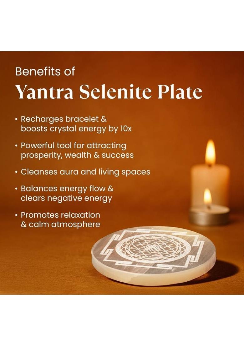 Astrotalk Shree Yantra on Selenite Charging Plate | Recharging & Cleansing Crystals | Decorative Showpiece - 1.1 cm&nbsp;&nbsp;(Crystal, White) - Indya