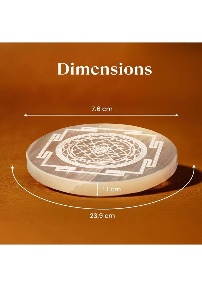 Astrotalk Shree Yantra on Selenite Charging Plate | Recharging & Cleansing Crystals | Decorative Showpiece - 1.1 cm&nbsp;&nbsp;(Crystal, White) - Indya
