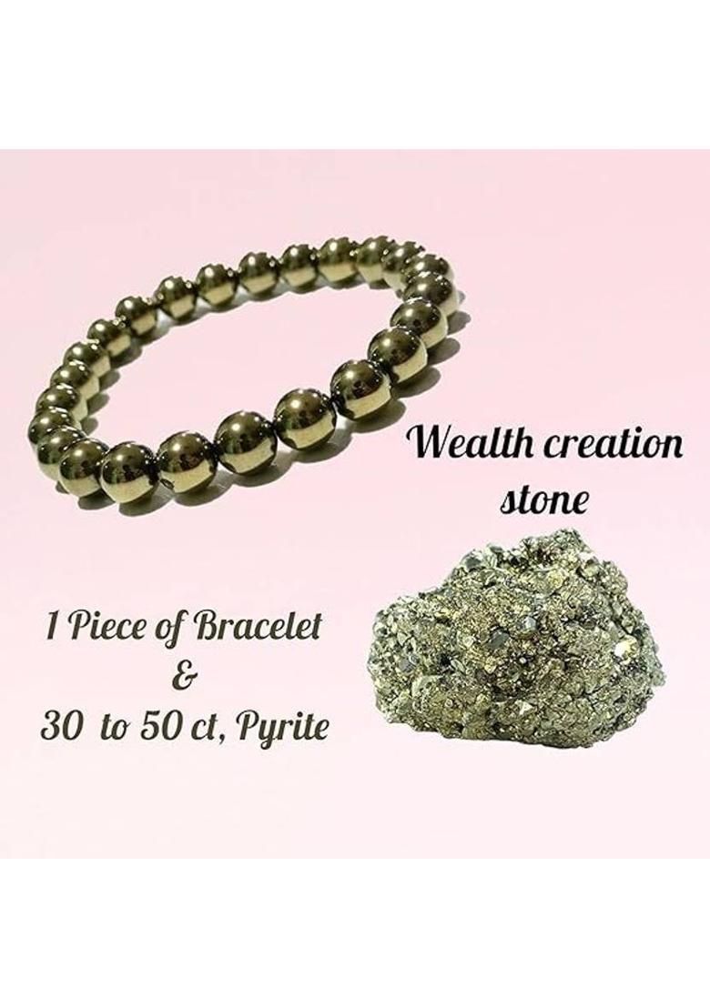 VIBESLE Pyrite Stone Original stone and Bracelet for Vastu/Working Table Decore Decorative Showpiece - 10 cm&nbsp;&nbsp;(Stone, Gold) - Indya
