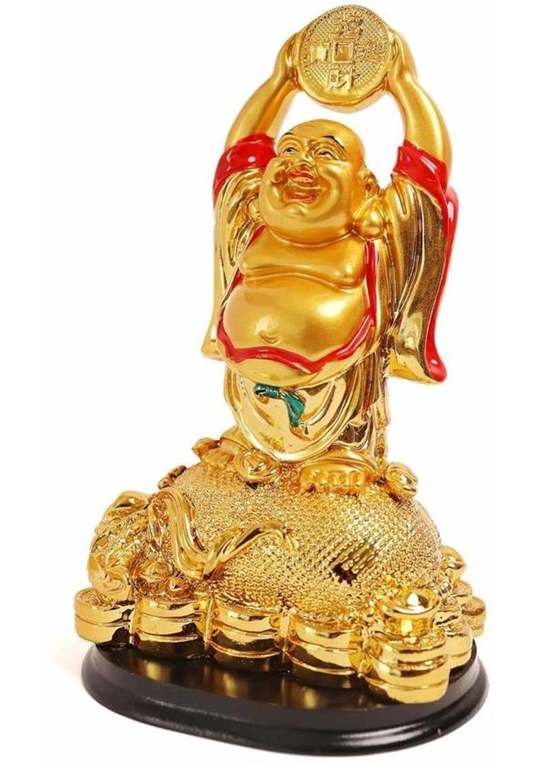 The Spiritual Living Laughing Buddha | 6.5 Inch Laughing Buddha Statue for Money | Feng Shui Items Decorative Showpiece - 16.5 cm&nbsp;&nbsp;(Resin, Gold, Red) - Indya