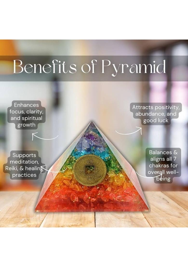 Calminds 7 Chakra Pyramid crystal vastu for home, Money, Health, Vastu Correction Decorative Showpiece - 8 cm&nbsp;&nbsp;(Crystal, Multicolor) - Indya