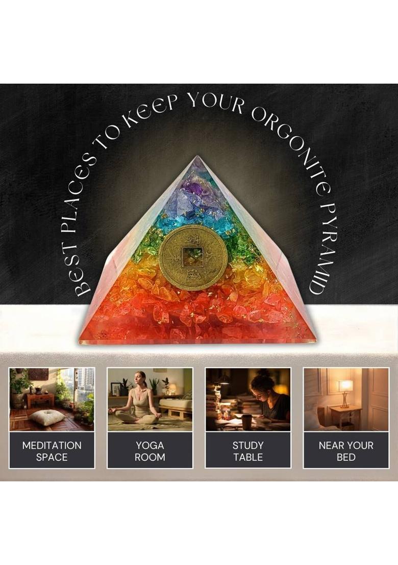 Calminds 7 Chakra Pyramid crystal vastu for home, Money, Health, Vastu Correction Decorative Showpiece - 8 cm&nbsp;&nbsp;(Crystal, Multicolor) - Indya