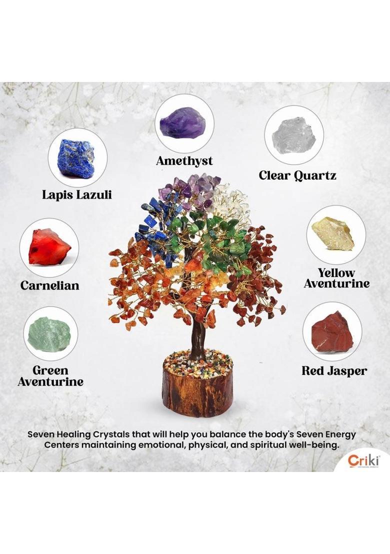CRIKI Seven Chakra Tree of Life for Chakra Healing, Money, Health, Peace Decorative Showpiece - 28 cm&nbsp;&nbsp;(Crystal, Multicolor) - Indya